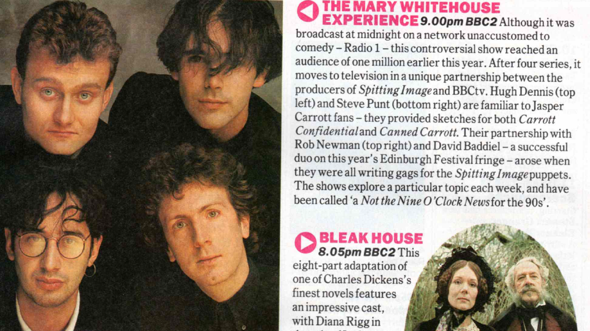 Radio Times listing for The Mary Whitehouse Experience (BBC2, 1991-92).