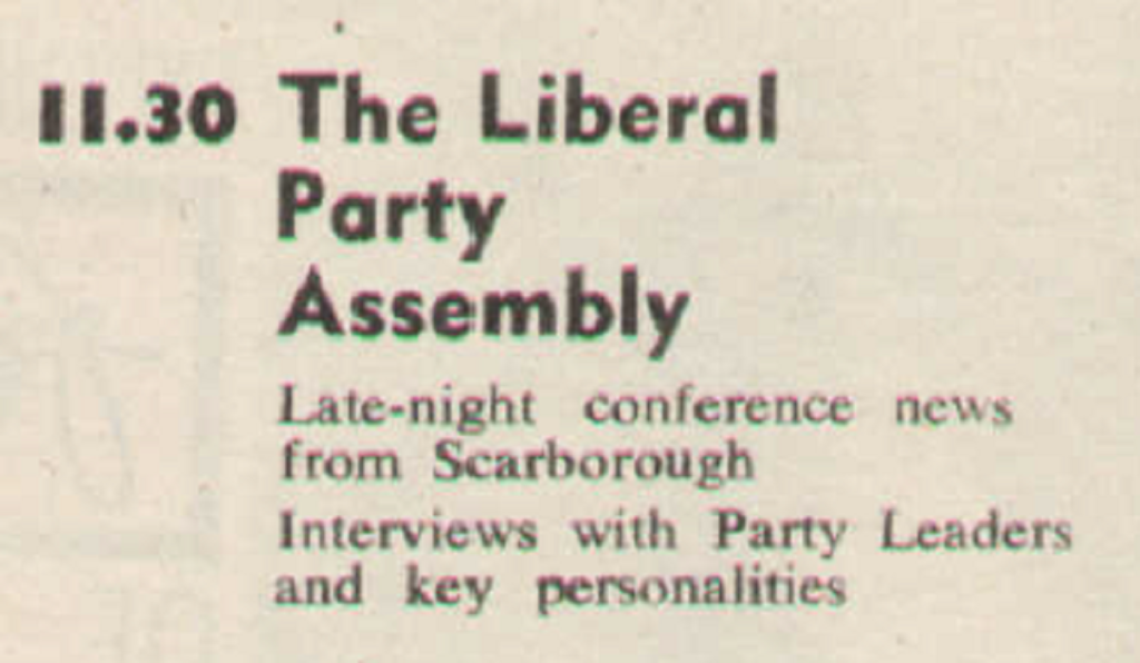 Liberal Party Assembly listing, TV Times 1965.